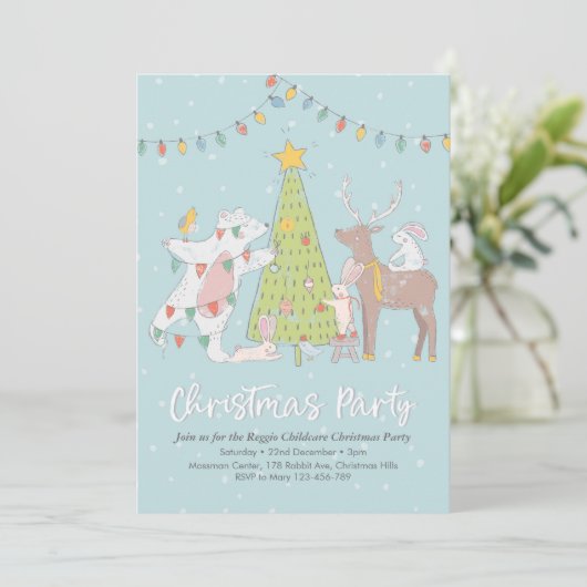 Weihnachts-Party Einladung | Dekorationsbaum (Stehend Vorderseite)