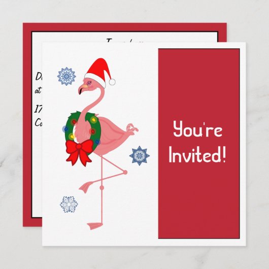 Weihnachts-Party Einladung Flamingo in Weihnachtsm (Vorne/Hinten)