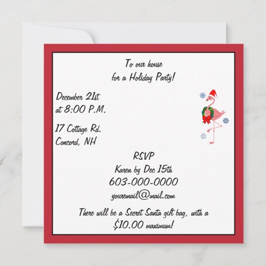 Weihnachts-Party Einladung Flamingo in Weihnachtsm (Rückseite)