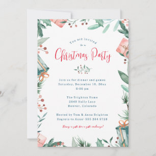 Weihnachts-Party Einladung - Geschenk, Berries, Ho