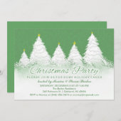 Weihnachts-Party Einladung Grün mit weißen Bäumen (Vorne/Hinten)