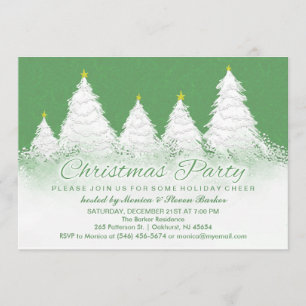 Weihnachts-Party Einladung Grün mit weißen Bäumen