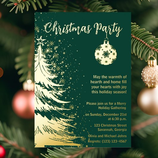 Weihnachts-Party Einladung Grün und Gold