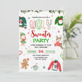 Weihnachts-Party Einladung im hässlichen Sweater, (Stehend Vorderseite)