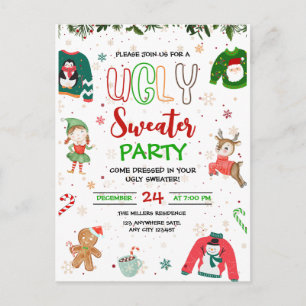 Weihnachts-Party Einladung im hässlichen Sweater, Postkarte