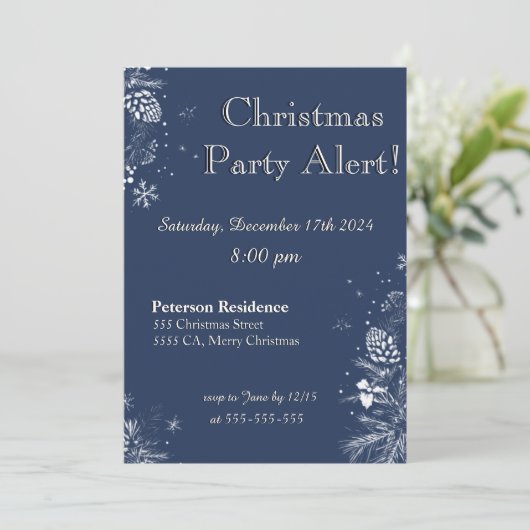 Weihnachts-Party Einladung in Blue&White (Stehend Vorderseite)