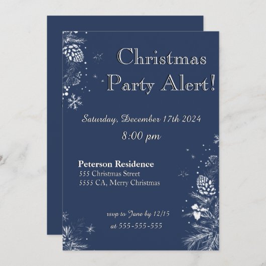 Weihnachts-Party Einladung in Blue&White (Vorne/Hinten)