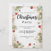 Weihnachts-Party Einladung in Weiß und Rot-Flora (Vorderseite)