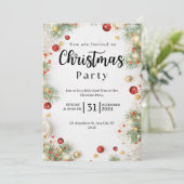 Weihnachts-Party Einladung in Weiß und Rot-Flora (Stehend Vorderseite)