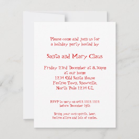 Weihnachts-Party Einladung leuchtet blau (Rückseite)