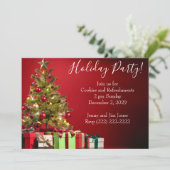 Weihnachts-Party Einladung mit Baum und Geschenken (Stehend Vorderseite)