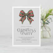 Weihnachts-Party Einladung mit Bow | Gingham (Stehend Vorderseite)