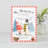 Weihnachts-Party Einladung mit Santa und Schneeman (Stehend Vorderseite)