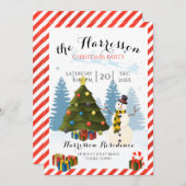 Weihnachts-Party Einladung mit Schneemann und Baum (Vorne/Hinten)