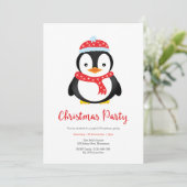 Weihnachts-Party Einladung | Niedlicher Pinguin (Stehend Vorderseite)