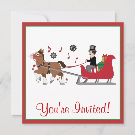 Weihnachts-Party Einladung Pferd Gezeichnet Schlit (Vorderseite)