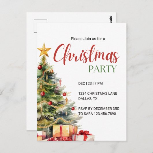 Weihnachts-Party Einladung Postkarte (Vorne/Hinten)