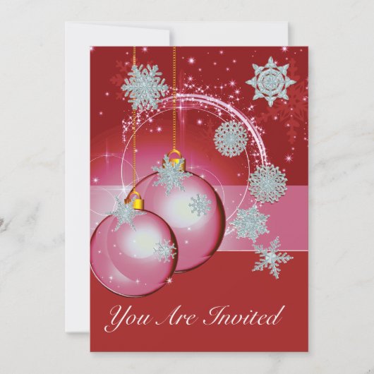 Weihnachts-Party Einladung Rot, Schneeflocke (Vorderseite)