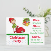 Weihnachts-Party Einladung Rot und Grün-Elf (Stehend Vorderseite)