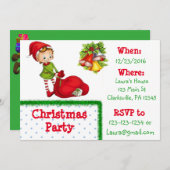 Weihnachts-Party Einladung Rot und Grün-Elf (Vorne/Hinten)