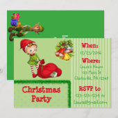 Weihnachts-Party Einladung Rot und Grün-Elf (Vorne/Hinten)
