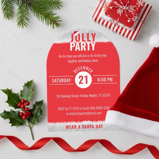 Weihnachts-Party Einladung Rot und Weiß Jolly