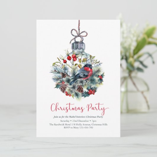 Weihnachts-Party Einladung | Vogelbaum (Stehend Vorderseite)