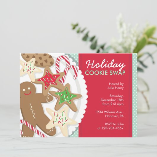 Weihnachts-Party Einladungen-Cookie-Swap Einladung (Stehend Vorderseite)