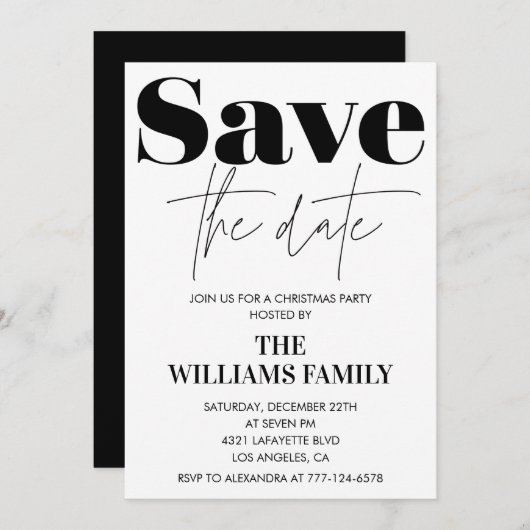 Weihnachts-Party Einladungen Save the Date schwarz (Vorne/Hinten)
