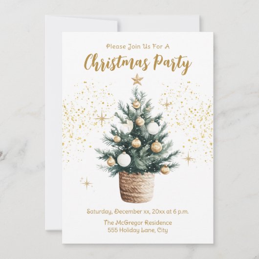 Weihnachts-Party Elegante Goldene Sterne Einladung (Vorderseite)