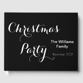 Weihnachts-Party Elegante Typografie Schwarz-weiß Gästebuch