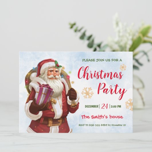 Weihnachts-Party. Familie der klassischen Weihnach Einladung (Stehend Vorderseite)