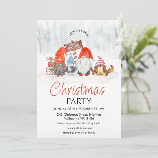 Weihnachts-Party-Familie spielt mit Junge und Hund Einladung (Stehend Vorderseite)