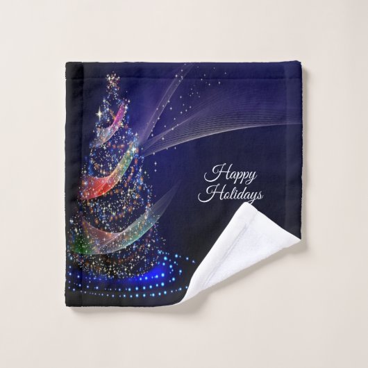 Weihnachts Party farbenfrohe Bäume Navy Blue Rusti Badhandtuch Set (Waschlappen)