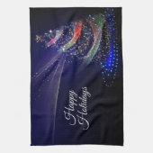 Weihnachts Party farbenfrohe Bäume Navy Blue Rusti Geschirrtuch (Vertikal)