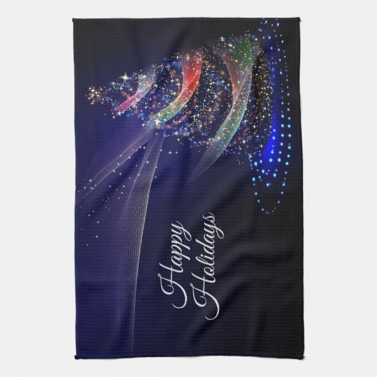 Weihnachts Party farbenfrohe Bäume Navy Blue Rusti Geschirrtuch (Vertikal)