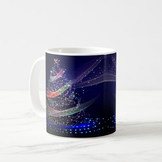 Weihnachts Party farbenfrohe Bäume Navy Blue Rusti Kaffeetasse (Vorderseite Links)