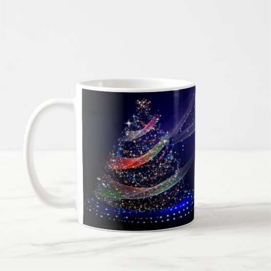 Weihnachts Party farbenfrohe Bäume Navy Blue Rusti Kaffeetasse (Links)