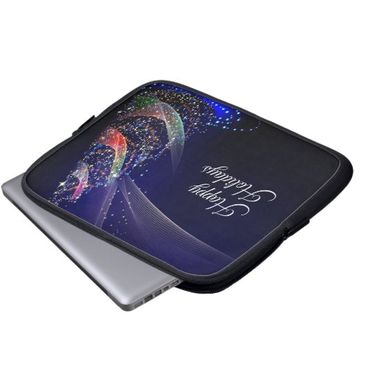 Weihnachts Party farbenfrohe Bäume Navy Blue Rusti Laptopschutzhülle (Vorne Knopf)