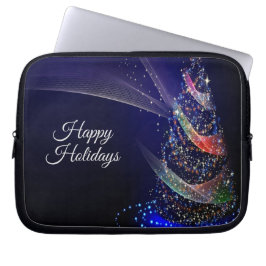 Weihnachts Party farbenfrohe Bäume Navy Blue Rusti Laptopschutzhülle