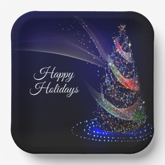 Weihnachts Party farbenfrohe Bäume Navy Blue Rusti Pappteller (Vorderseite)