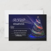 Weihnachts Party farbenfrohe Bäume Navy Blue Rusti RSVP Karte (Vorderseite)