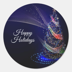 Weihnachts Party farbenfrohe Bäume Navy Blue Rusti Runder Aufkleber