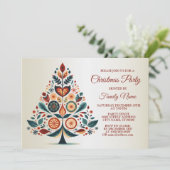 Weihnachts-Party Farbenfrohe Bäume Skandinavien Fo Einladung (Stehend Vorderseite)