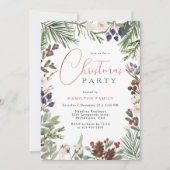 Weihnachts Party Feiertage Foliage Grüne Einladung (Vorderseite)