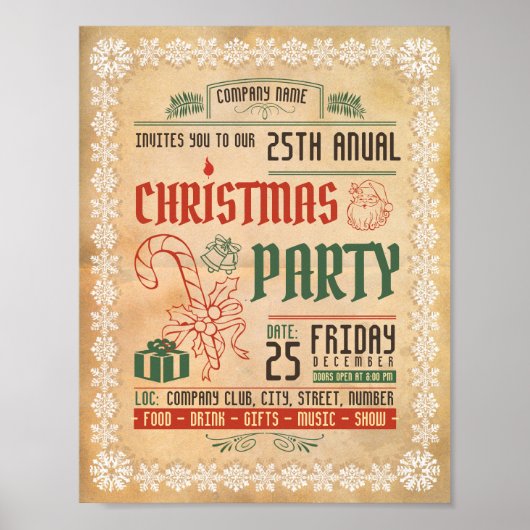 Weihnachts-Party-Flyer Poster (Vorne)