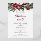 Weihnachts-Party Foliage Gold Red Folieneinladung (Vorderseite)
