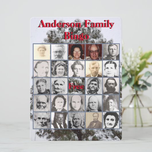 Weihnachts-Party Foto Bingo Snowy Tree (Stehend Vorderseite)