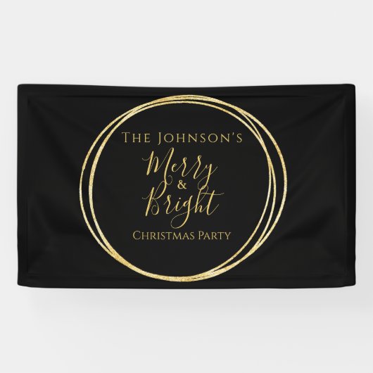 Weihnachts-Party froh und hell Schwarz Gold Banner (Horizontal)