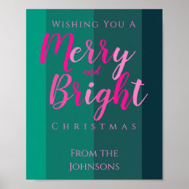 Weihnachts-Party fröhlich und hell Rosa und Grün Poster
